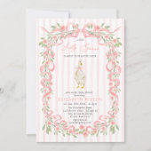 ガチョウ間抜けピンクボウフローラバラベビーシャワー 招待状 (正面)