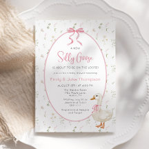 ガチョウ間抜けピンクボウフローラベビーシャワー招待状