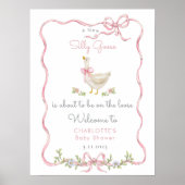 ガチョウ間抜けピンクボウベビーガールシャワーウェルカム ポスター (正面)