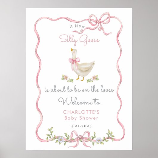 ガチョウ間抜けピンクボウベビーガールシャワーウェルカム ポスター (正面)