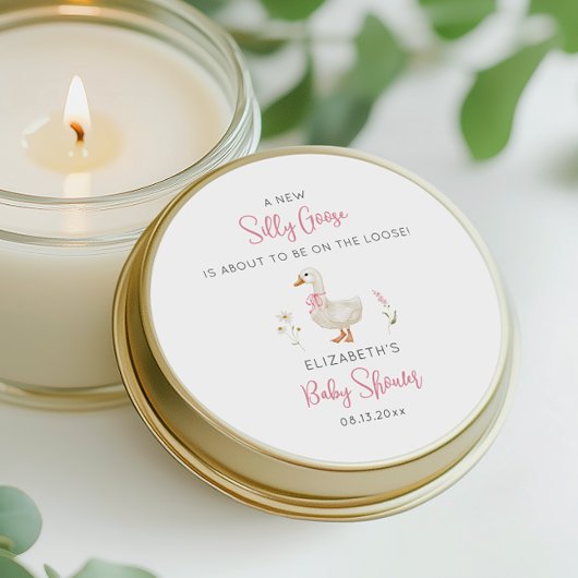 ガチョウ間抜けピンクボウ山花少女ベビーシャワー ラウンドシール