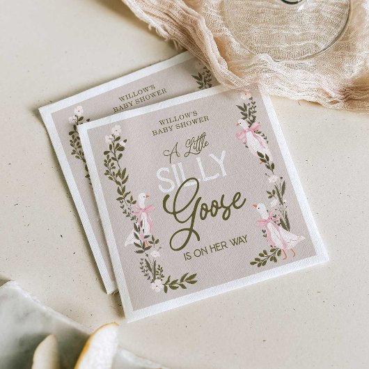 ガチョウ間抜けピンクボーガールベビーシャワーナプキンズ スタンダードランチョンナプキン