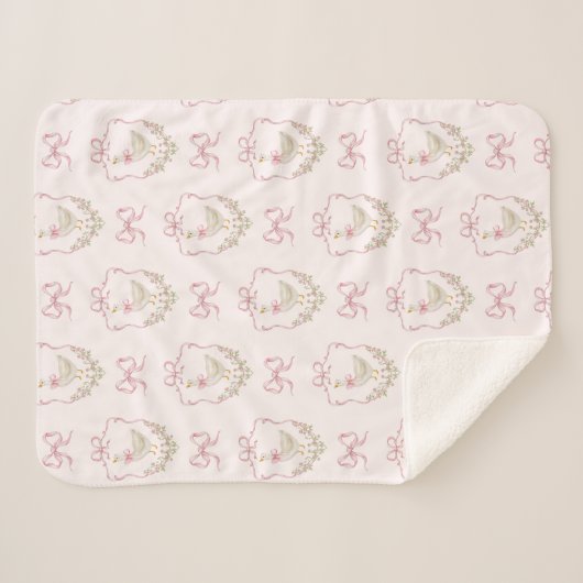 ガチョウ間抜けピンクボークレストヴィンテージベビーガール シェルパブランケット (正面(横))