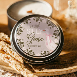 ガチョウ間抜けピンク弓女の子ベビーシャワーステッカー ラウンドシール