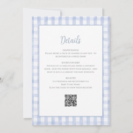 ガチョウ間抜けブルーの男の子の赤ちゃんシャワー 招待状 (裏面)