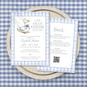 ガチョウ間抜けブルーの男の子の赤ちゃんシャワー 招待状