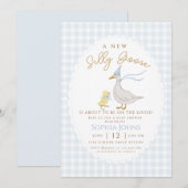 ガチョウ間抜けブルーギンガムボウダックボーイベビーシャワー 招待状 (正面/裏面)