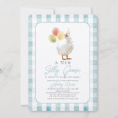 ガチョウ間抜けブルーギンガムボーイ赤ちゃんシャワー 招待状 (正面)