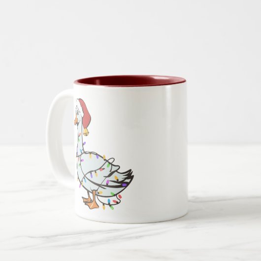 ガチョウ間抜けライトクリスマスダックおもしろいクリスマスライト ツートーンマグカップ (正面左)