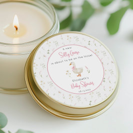 ガチョウ間抜けワイルドフラワーピンク弓ベビーブシャワー ラウンドシール