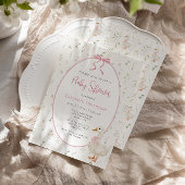 ガチョウ間抜けワイルドフラワーピンク弓ベビーブシャワー 招待状