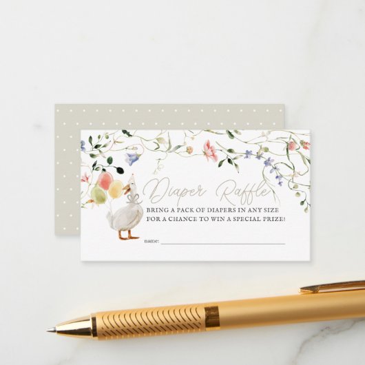 ガチョウ間抜けワイルドフラワーフローラおむつラッフルチケット エンクロージャーカード (正面/裏面インサイチュ)