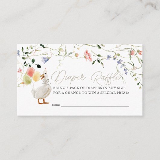 ガチョウ間抜けワイルドフラワーフローラおむつラッフルチケット エンクロージャーカード (正面)