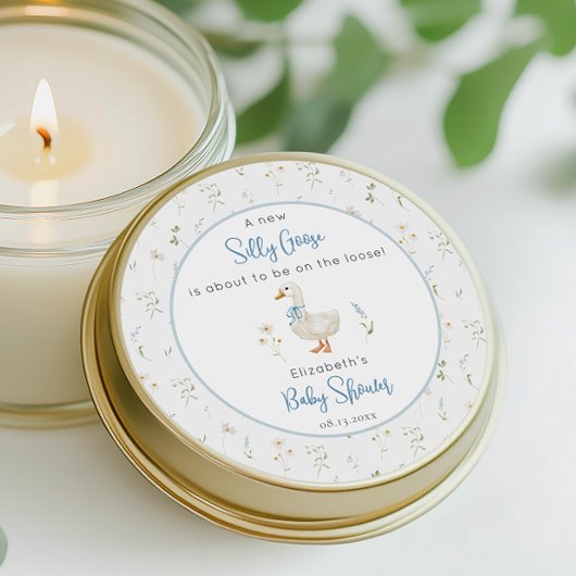 ガチョウ間抜けワイルドフラワーブルーボウベイビーシャワー ラウンドシール