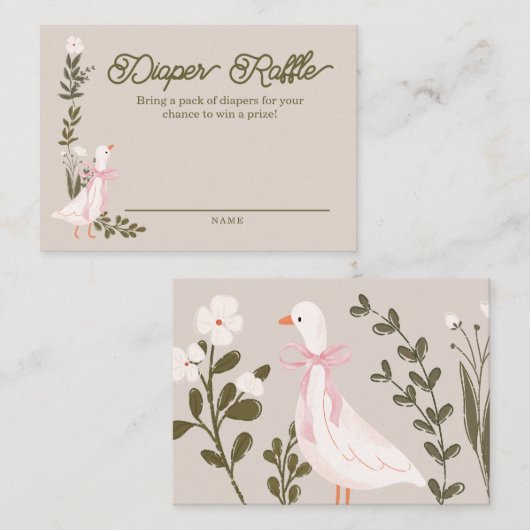 ガチョウ間抜け赤ちゃんシャワーおむつラッフルカード エンクロージャーカード (正面/裏面)