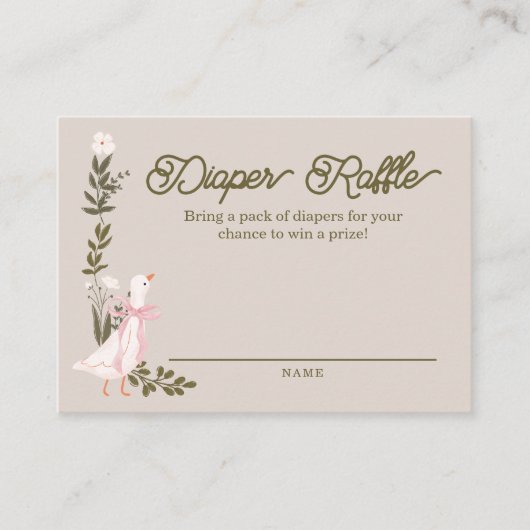 ガチョウ間抜け赤ちゃんシャワーおむつラッフルカード エンクロージャーカード (正面)