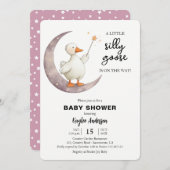 ガチョウ間抜け赤ちゃんシャワーピンクの女の子 招待状 (正面/裏面)