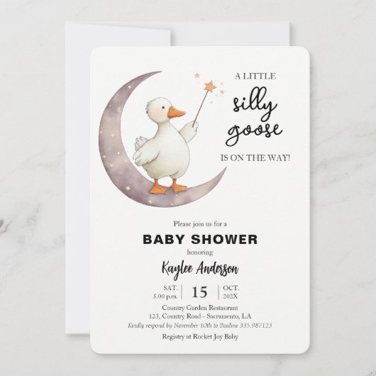 ガチョウ間抜け赤ちゃんシャワーピンクの女の子 招待状 (正面)