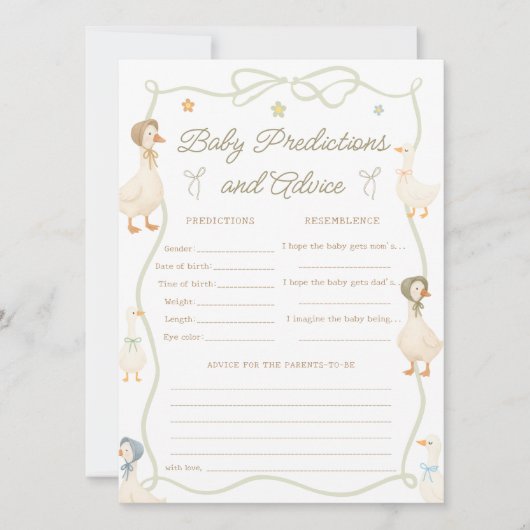 ガチョウ間抜け赤ちゃんシャワーベビー予測ゲームカード 招待状 (正面)