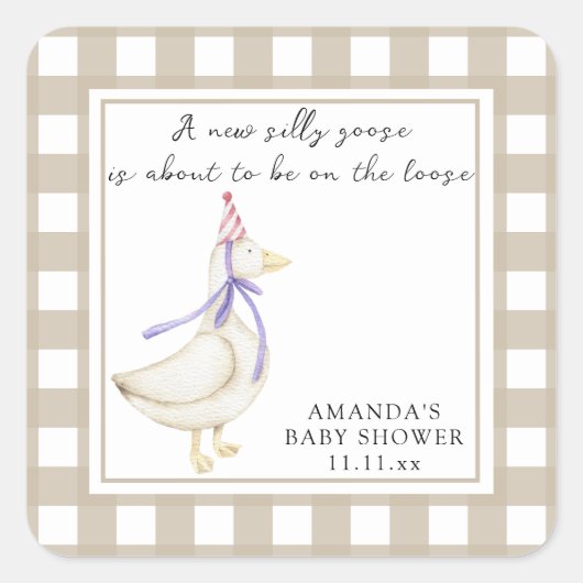 ガチョウ間抜け赤ちゃんシャワー スクエアシール (正面)