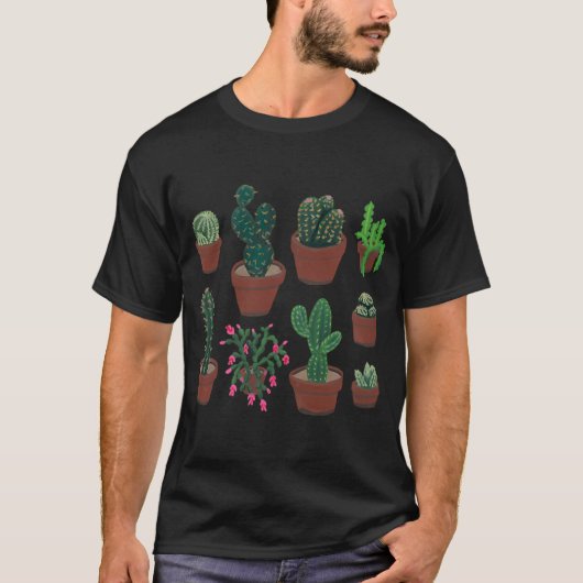 ガッシュ画法のサボテン Tシャツ (正面)