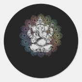 ガネシャマンダラヒンズーヨガスピリチュアルエレファント ラウンドシール (正面)