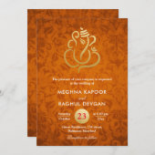 ガネシャ/インディアン金フェイク箔オレンジダマスク 招待状 (正面/裏面)