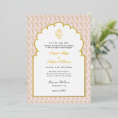 ガネシュエレガントインディアンス結婚ピンクと金ゴールド 箔招待状 (立ち正面)