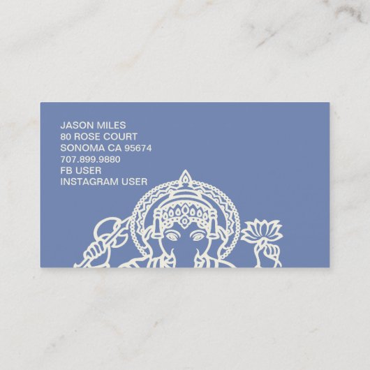 ガネシュ・ヒンドゥー教神ヨガまたは瞑想インストラクター 名刺 (裏面)
