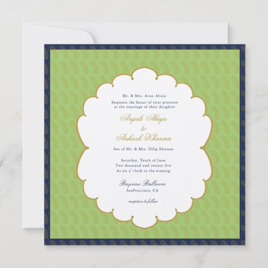 ガネーシエレガント金ゴールドとグリーンインディアン結婚ズ 招待状 (裏面)