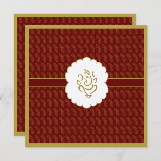 ガネーシエレガント金ゴールドと赤インディアン結婚ズ 招待状 (正面/裏面)