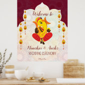 ガネーシャと黄色いガランズロータス縁ど歓迎 ポスター (キッチン)