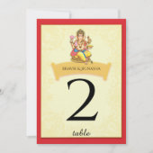ガネーシャインディアン結婚のテーブル番号 招待状 (正面)