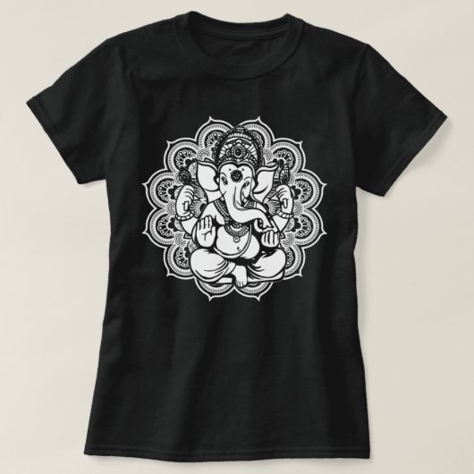 ガネーシュのシンボルYogaヒンズー人女性瞑想愛 Tシャツ (デザイン正面)