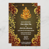 ガネーシュ金ゴールドグリーンインディアン伝統的ヒンズー教 招待状 (正面/裏面)
