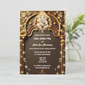 ガネーシュ金ゴールド伝統的インディアンヒンズー灯 招待状 (スタンド正面)