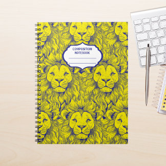 ガハンナライオンズレトロパターンブルーイエロースパイラル ノートブック