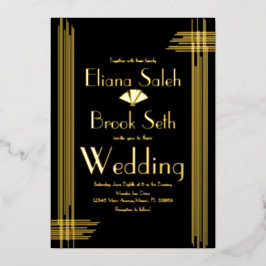 ガブモダンスティアールデコ結婚金ゴールド   箔招待状