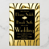 ガブモダンスパターン（の模様が）ある金ゴールド結婚プレス 箔招待状 (正面)