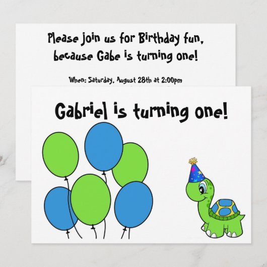 ガブリエルの第1誕生日 招待状 (正面/裏面)