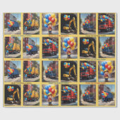 ガベージトラックバックホー少年の名前誕生日バルーン ラッピングペーパー (フラット)