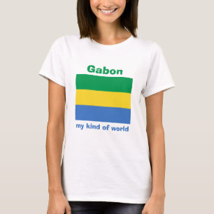 ガボンの旗+地図+テキスト Tシャツ