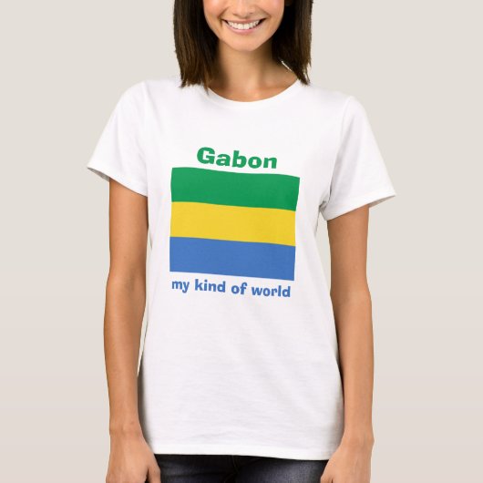 ガボンの旗＋地図＋テキスト Tシャツ (正面)