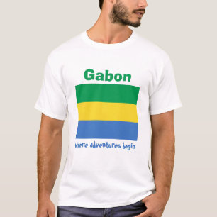 ガボンの旗＋地図＋テキストTシャツ Tシャツ