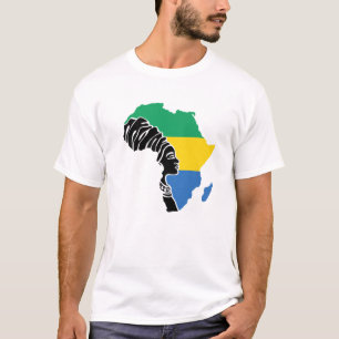 ガボンガボン国旗アフリカの地図エスニック伝統ブラ Tシャツ