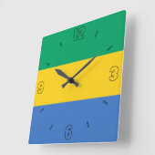 ガボン国旗イエローブルーグリーンナンバーズ愛国的 スクエア壁時計 (傾斜)