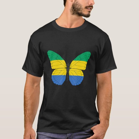 ガボン国旗バタフライガボンのグラフィック Tシャツ (正面)