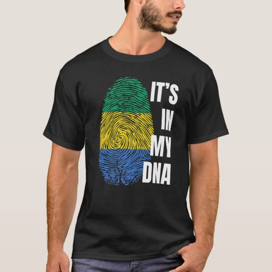 ガボン国旗Dna指紋ブラック履歴月1 Tシャツ (正面)