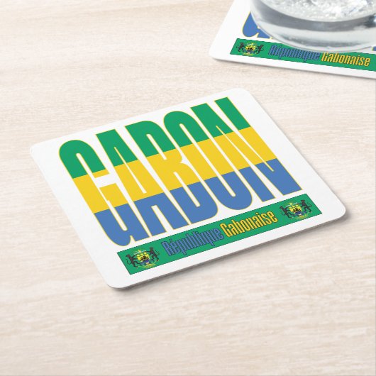 ガボン文字デザイン国旗 スクエアペーパーコースター (アングル)