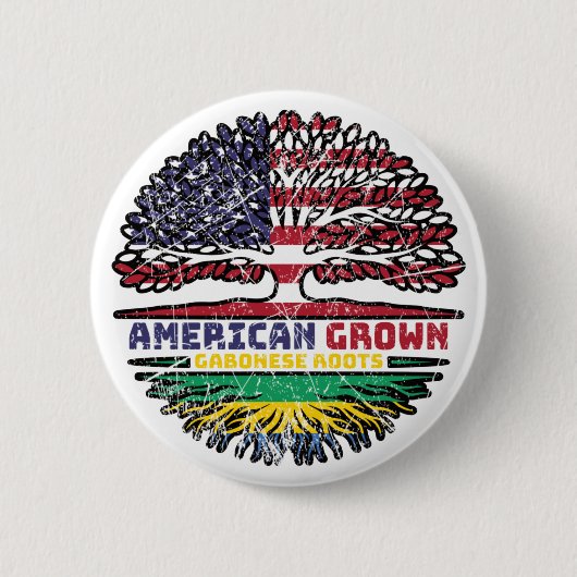 ガボンGabonese American USA木のルーツ国旗 缶バッジ (正面)